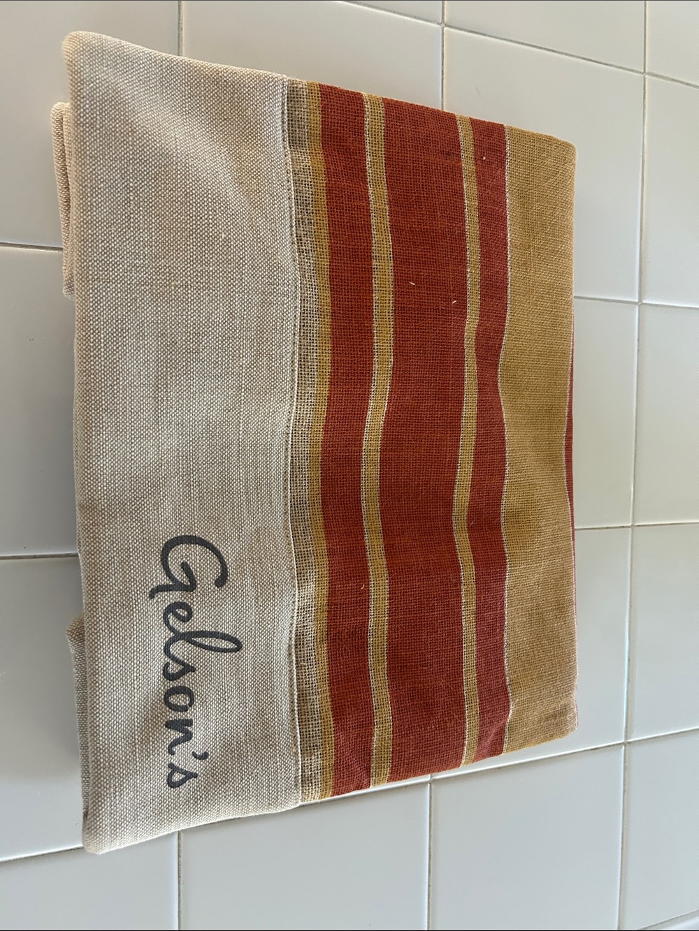 Striped Canvas Tote Bag in Cream, Rust & Tan